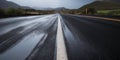 Skid marks on a rain-slicked road, contrasted against a dramatic, stormy backdrop, concept of Friction dynamics, created