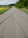 Skid marks on road