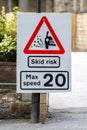 Skid risk maximum speed 20 mph sign Royalty Free Stock Photo