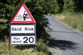 Skid risk road sign gravel max speed 20 mph twenty safety for drivers