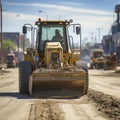 skid steer with scoop shovel moving earth Royalty Free Stock Photo