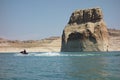 Skidooing around lone rock on lake powell