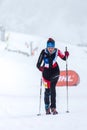 The Skieer climbs on skis on VALLNORD . Individual COMAPEDROSA 2020 race ski mountaineering ISMF WORLD CUP 2020 Skier climbs on sk