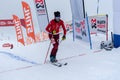 The Skieer climbs on skis on VALLNORD . Individual COMAPEDROSA 2020 race ski mountaineering ISMF WORLD CUP 2020 Skier climbs on sk