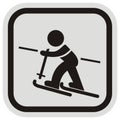Skier and childrens lift, gray and black frame, vector icon