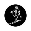 Skier color line icon. Skiing in winter Alps.