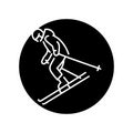 Skier color line icon. Skiing in winter Alps.