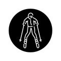 Skier color line icon. Skiing in winter Alps.