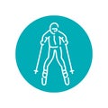 Skier color line icon. Skiing in winter Alps.