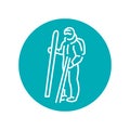 Skier color line icon. Skiing in winter Alps.