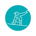 Skier color line icon. Skiing in winter Alps.