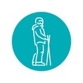 Skier color line icon. Skiing in winter Alps.