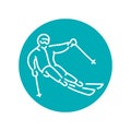 Skier color line icon. Skiing in winter Alps.