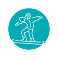 Skier color line icon. Skiing in winter Alps.