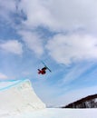 Skier going off a big jump in hanazono park Royalty Free Stock Photo