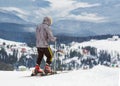 Skier is on a high mountain slope Royalty Free Stock Photo