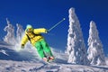 Skier in high mountains