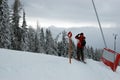 Skier on the hill looking into the distance in mountains of High