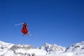 Skier jumping high in the air Royalty Free Stock Photo