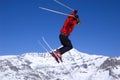 Skier jumping high in the air Royalty Free Stock Photo