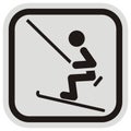 Skier and lift, gray and black frame, vector icon