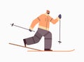 skier man sportsman skiing doing activities winter vacation concept full length horizontal