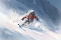 Skier mountains art. Generate Ai