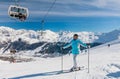 Skier mountains in the background. Ski resort Livigno