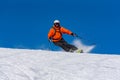 Skier in mountains, prepared piste and sunny day in Grandvalira, Andorra...I