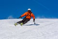 Skier in mountains, prepared piste and sunny day in Grandvalira, Andorra...I