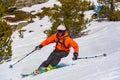 Skier in mountains, prepared piste and sunny day in Grandvalira, Andorra...I Royalty Free Stock Photo