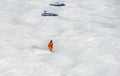 Skier in orange ski suits on glacier i Solden Royalty Free Stock Photo