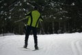 Skier on piste in high mountains . Royalty Free Stock Photo