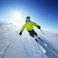 Skier on piste in high mountains Royalty Free Stock Photo