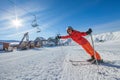 Skier is posing at camera at Gudauri resort in high mountaing of Royalty Free Stock Photo