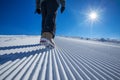 Skier is posing at camera at Gudauri resort in high mountaing of Royalty Free Stock Photo