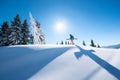 Skier resting on top of the mountain Royalty Free Stock Photo