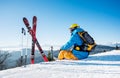 Skier resting on top of the mountain Royalty Free Stock Photo