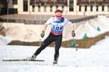 Skier rides on a ski track in good winter weather