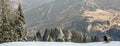 The skier is rolling down from the top of the snow-capped hill on the alpine skiing. Alps, ski resorrt Semmering, Austria. Beautif