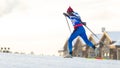 Skier runs the classics race