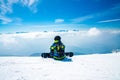 Skier in Saalbach ski resort during winter time