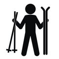 Skier with ski and ski poles, black icon, eps.