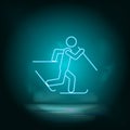 Skier skiing blue neon vector icon. Simple element illustration from map and navigation concept. Skier skiing blue neon vector Royalty Free Stock Photo