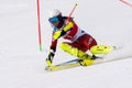 Skier skiing down mountain slope. Russian Alpine Skiing Championship, slalom Royalty Free Stock Photo