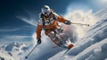 Skier skiing downhill during sunny day fresh snow freeride. Royalty Free Stock Photo