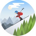 Skier sliding from the snowy hill