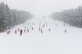 The skier is on slope in Bukovel ski resort