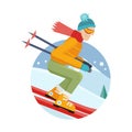 Skier on Slope Vector Illustration in Flat Design