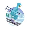 Skier on Slope Vector Illustration in Flat Design